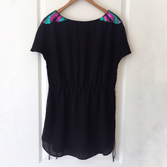 H&M Black Sheer Sequinned Shoulder Blouse, Size 6 - Picture 8 of 14